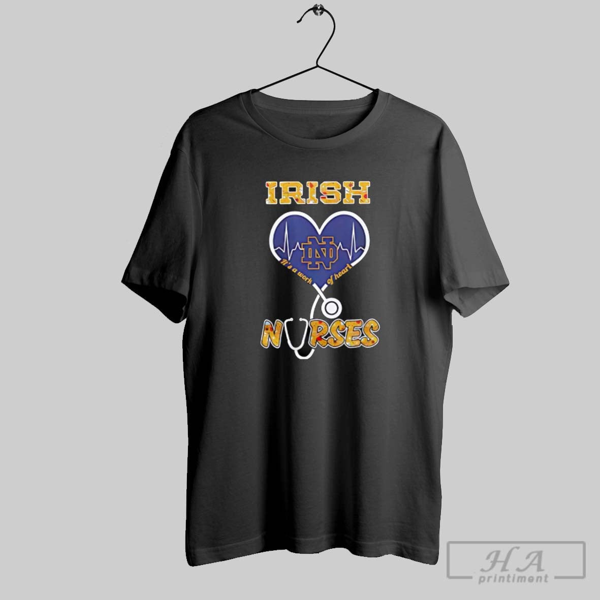 Official Notre Dame Irish Nurses Its A Work Of Heart Heartbeat Logo