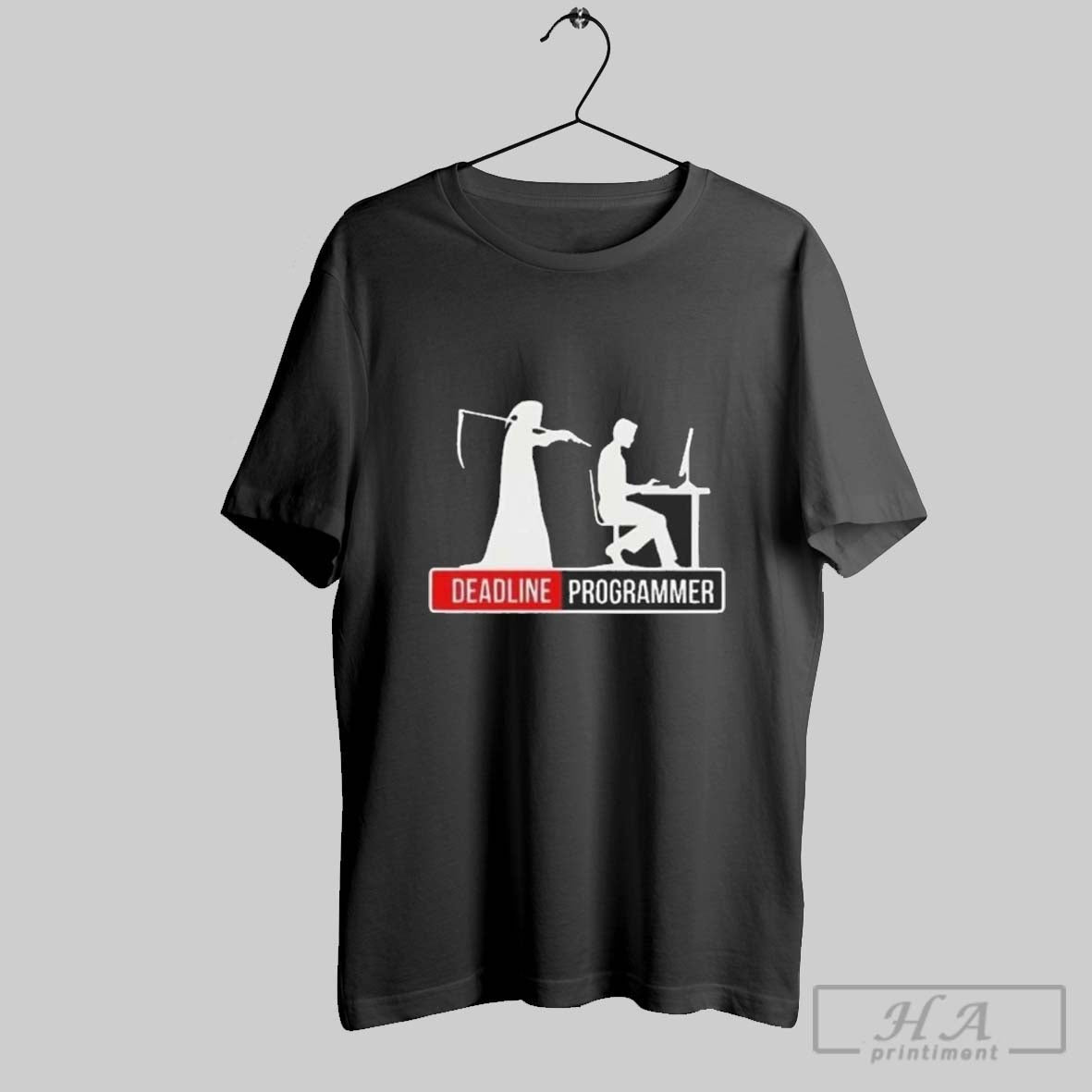 Official Official Deadline Programmer Grim Reaper Standing Behind Coder At Desk Sweater Tee Shirt 2025