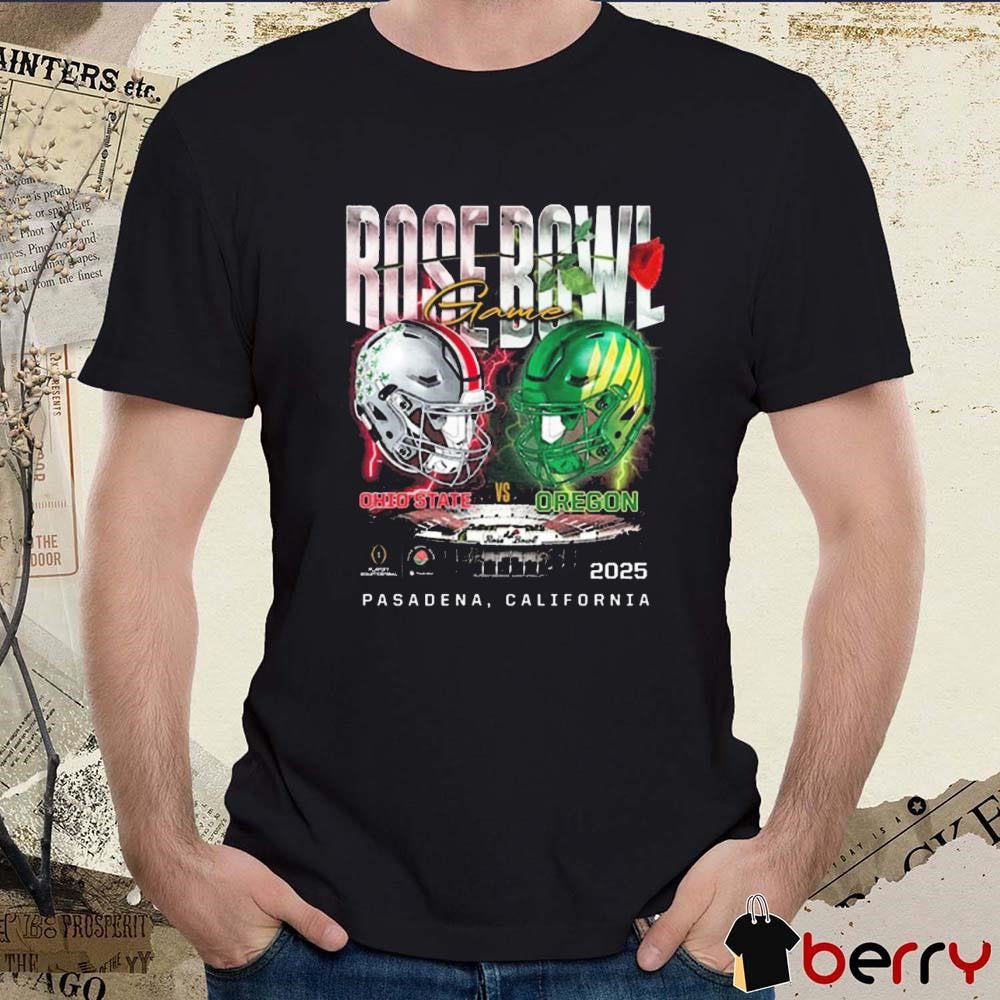Ohio State Buckeyes Vs Oregon Ducks 2025 Rose Bowl Game Head to Head Pasadena California Helmet t-shirt
