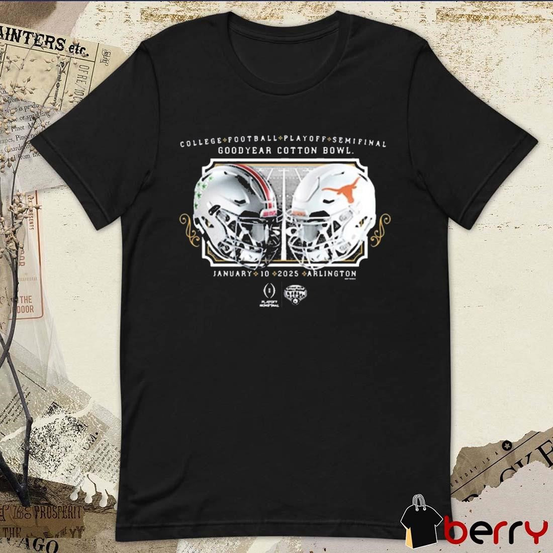 Ohio State Buckeyes Vs Texas Longhorns CFP Semifinal 2025 Goodyear Cotton Bowl Bound Jan 10 2025 Arlington Helmet t-shirt