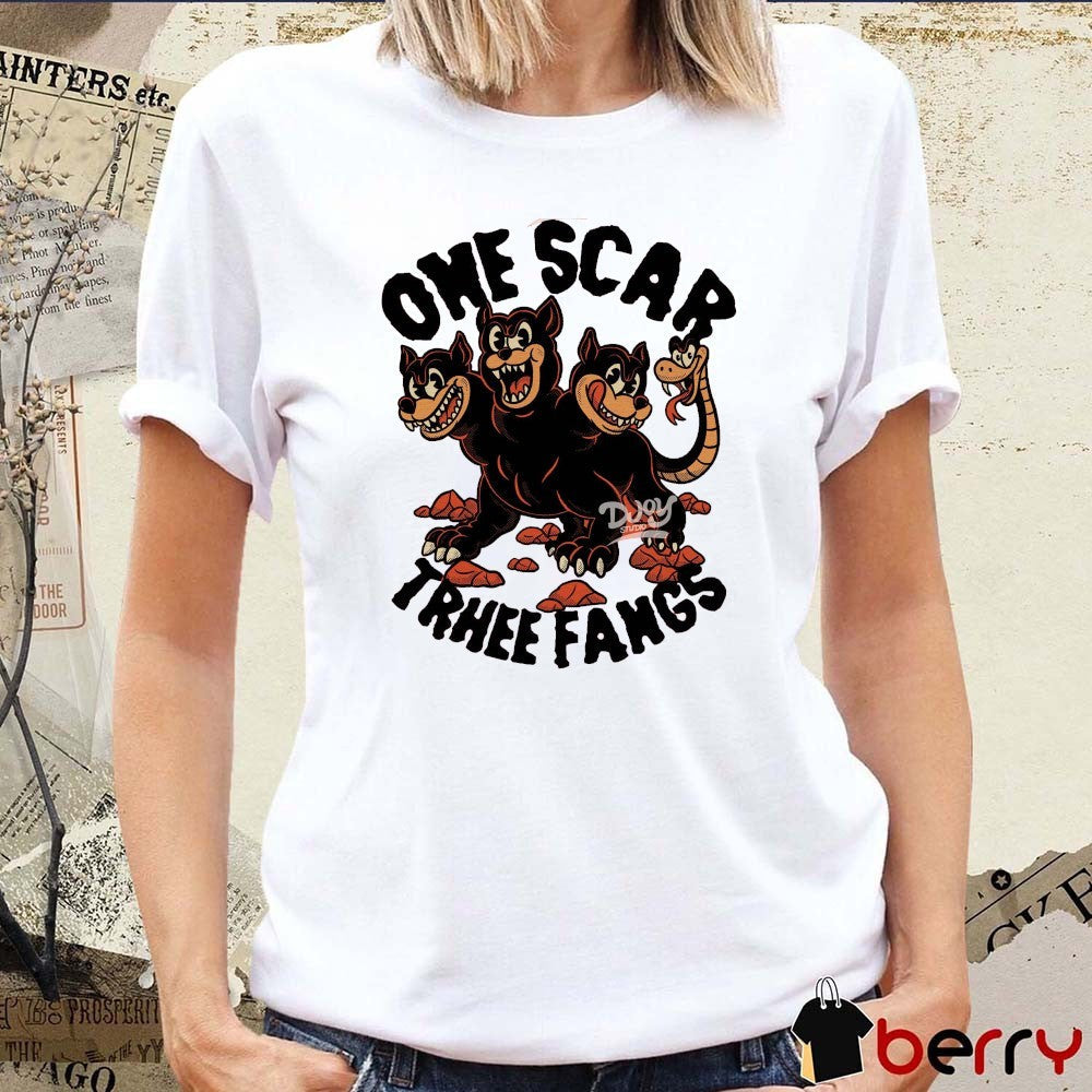 One Scar Trhee Fangs Three-Headed Dog Cerberus With A Snake-Like Tail t-shirt