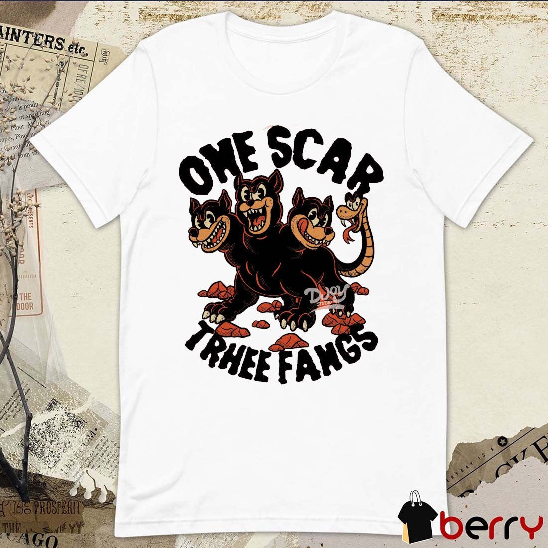 One Scar Trhee Fangs Three-Headed Dog Cerberus With A Snake-Like Tail t-shirt