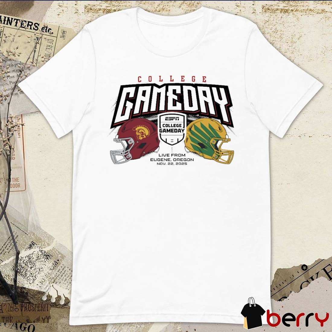 Oregon Ducks Vs USC Trojans ESPN College GameDay Live From Eugene Oregon November 22 2025 Helmet t-shirt