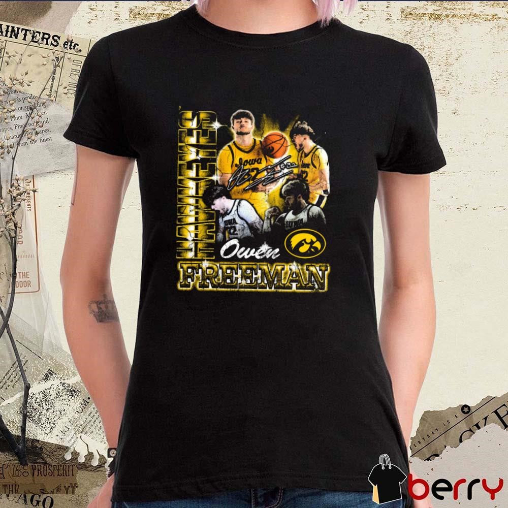 Owen Freeman Iowa Hawkeyes Basketball 90s Graphic Signature t-shirt