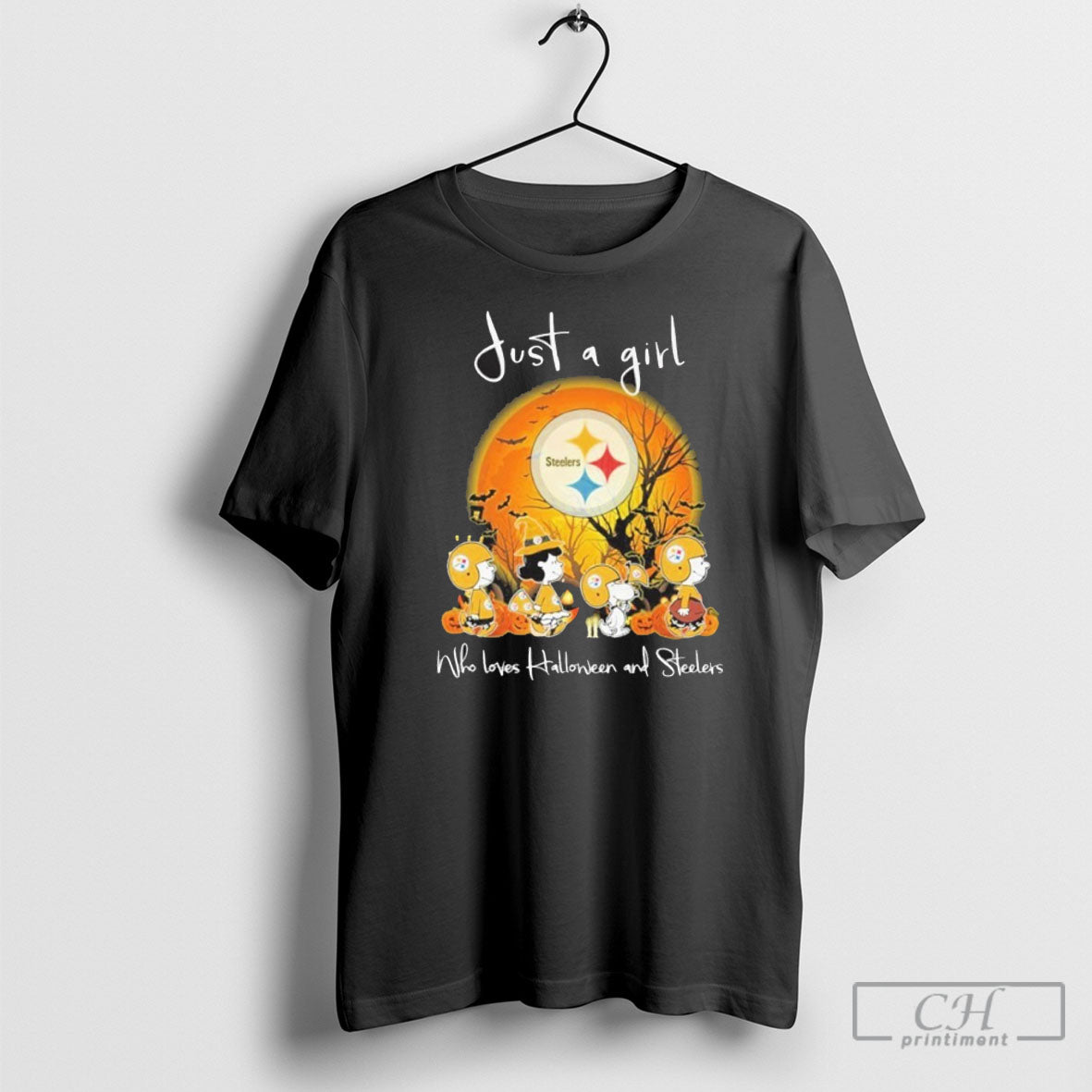 Official Peanuts Moon Just A Girl Who Loves Halloween And Steelers Shirt