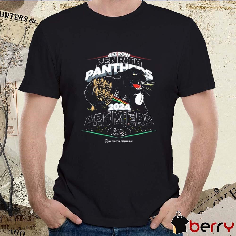 Penrith Panthers Mens 2024 4 In A Row Premiers NRL Telstra t-shirt