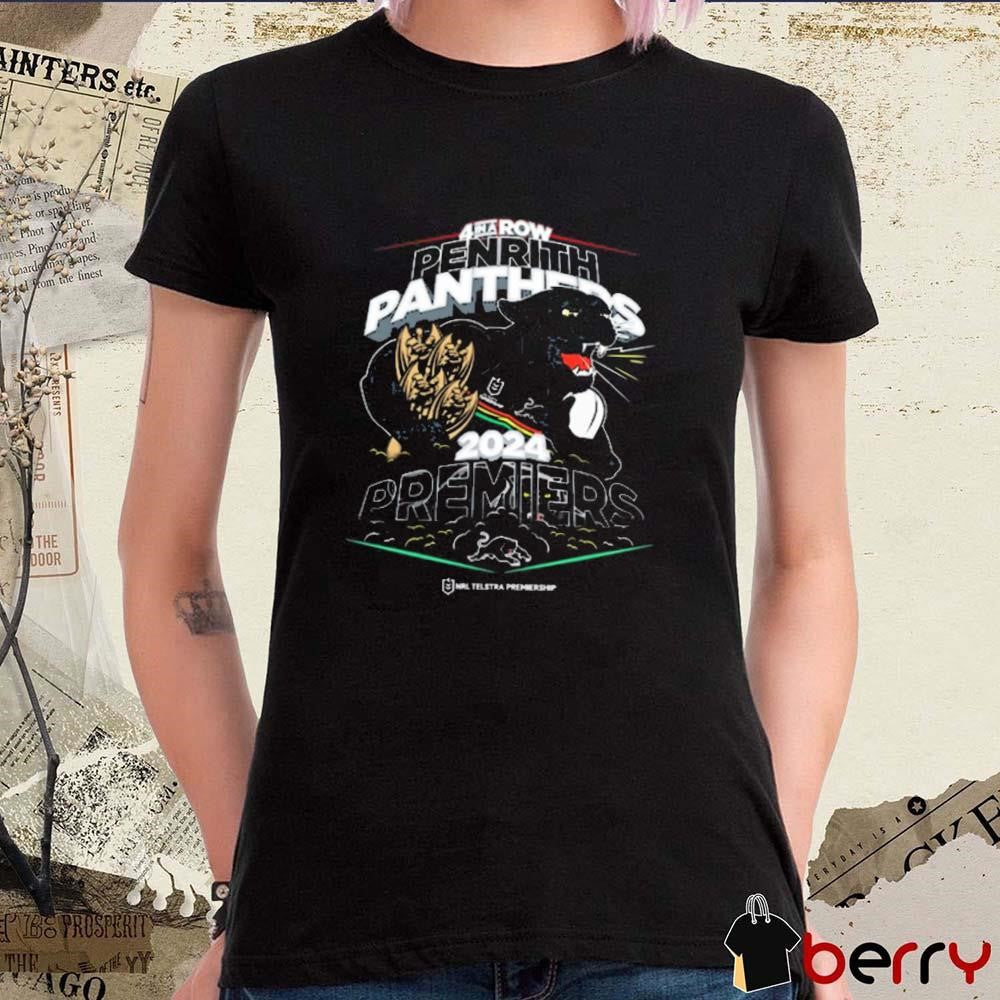 Penrith Panthers Mens 2024 4 In A Row Premiers NRL Telstra t-shirt