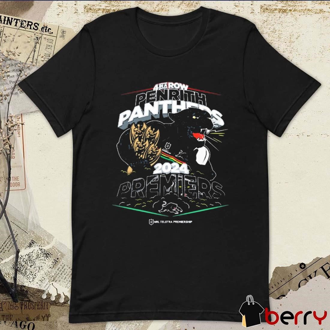 Penrith Panthers Mens 2024 4 In A Row Premiers NRL Telstra t-shirt