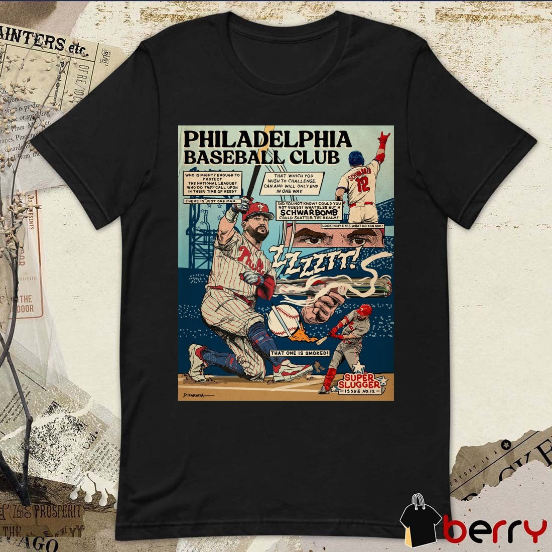 Philadelphia Baseball Club Kyle Schwarber Schwarbomb Super Slugger Issue No 12 Comic Poster t-shirt