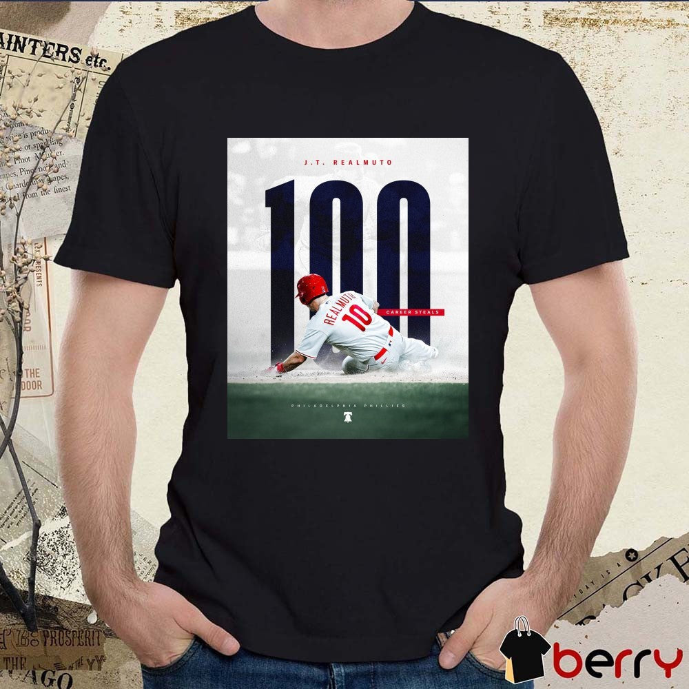 Philadelphia Phillies Baseball Congrats, J.T Realmuto 100 Career Steals For 10 Poster t-shirt