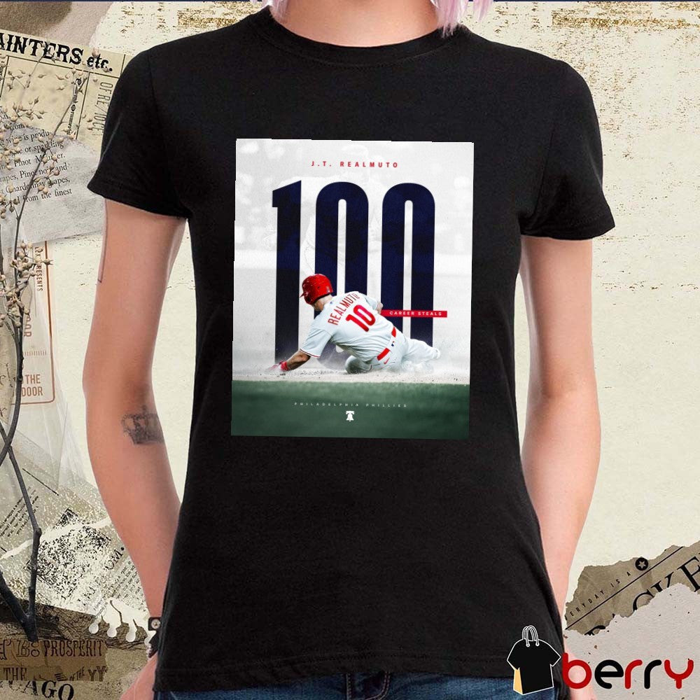 Philadelphia Phillies Baseball Congrats, J.T Realmuto 100 Career Steals For 10 Poster t-shirt