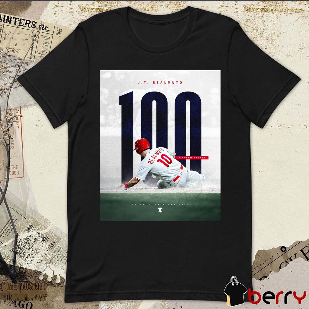 Philadelphia Phillies Baseball Congrats, J.T Realmuto 100 Career Steals For 10 Poster t-shirt