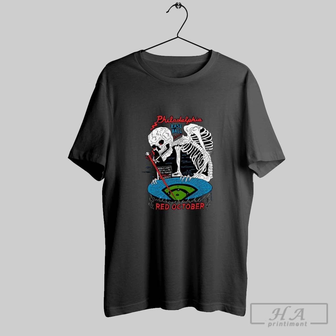 Official Philadelphia Phillies Red October Skull Skeleton