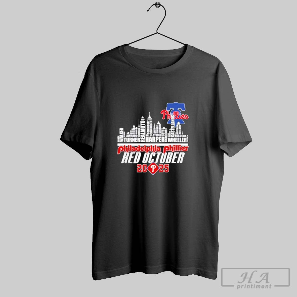 Official Philadelphia Phillies Skyline Player Name Red October 2025