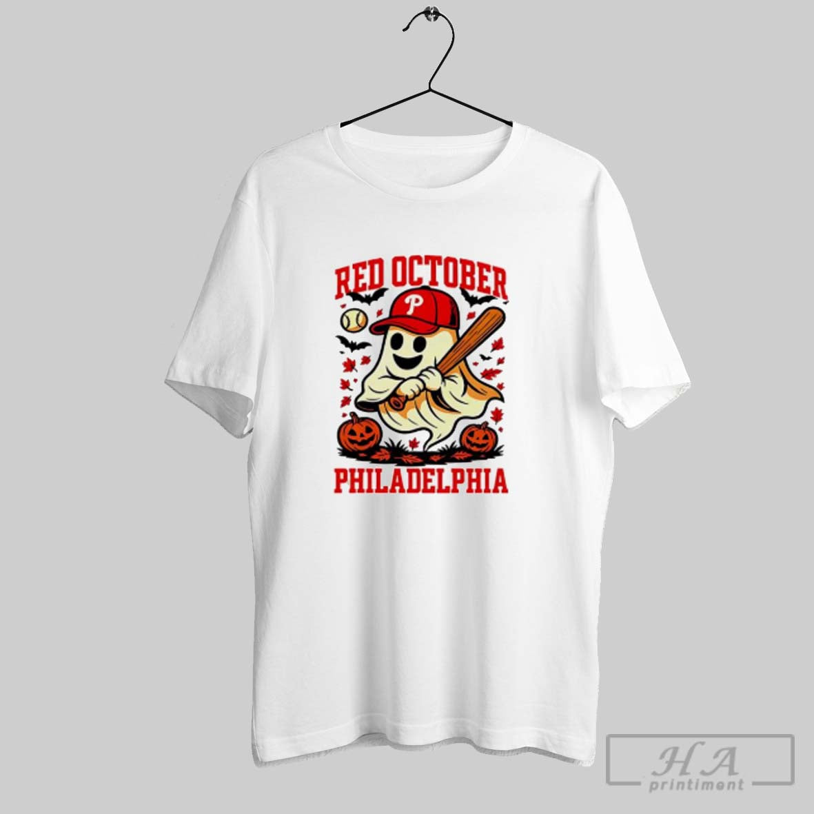 Official Philadelphia Phillies Baseball Red October Ghost Halloween Fall S
