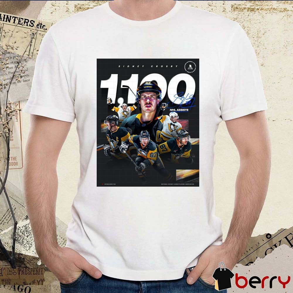 Pittsburgh Penguins Sidney Crosby 1,100 Career NHL Assists Signature Poster t-shirt
