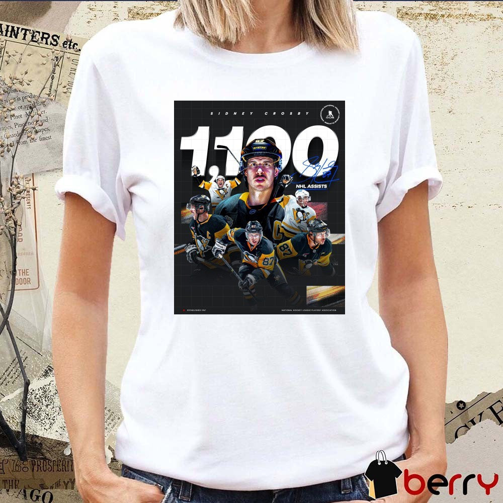 Pittsburgh Penguins Sidney Crosby 1,100 Career NHL Assists Signature Poster t-shirt