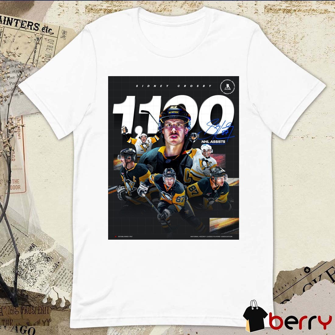 Pittsburgh Penguins Sidney Crosby 1,100 Career NHL Assists Signature Poster t-shirt
