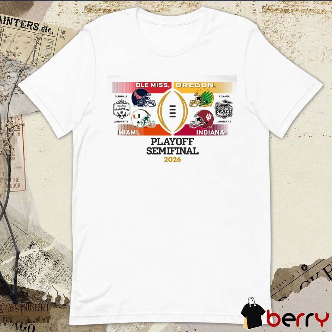 Playoff Semifinal 2026 Vrbo Fiesta Bowl Ole Miss Vs Miami, Peach Bowl Oregon Vs Indiana Four Team t-shirt