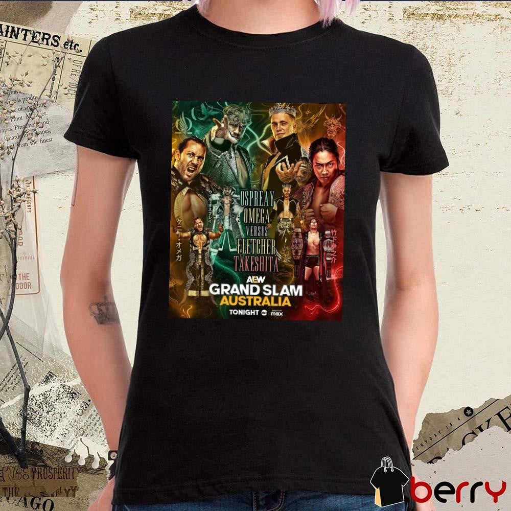 Poster AEW Grand Slam Australia Ospreay Omega Versus Fletcher Takeshita AEW Dynamite 2025 t-shirt