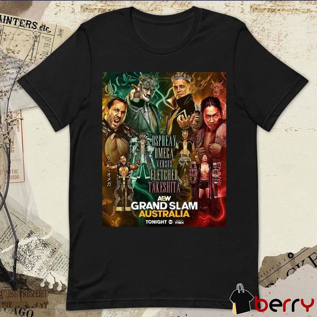 Poster AEW Grand Slam Australia Ospreay Omega Versus Fletcher Takeshita AEW Dynamite 2025 t-shirt