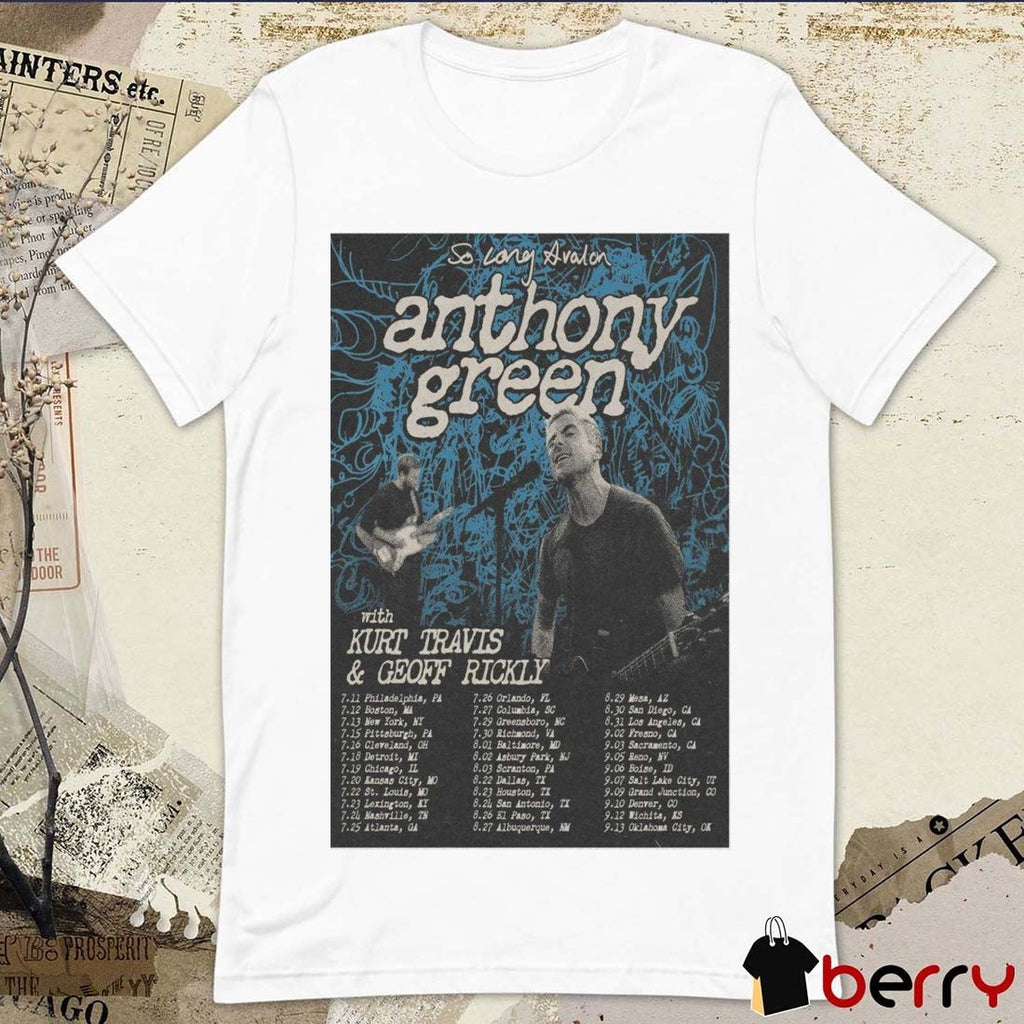 Poster Anthony Green So long Avalon Tour 2025 With Kurt Travis And Geoff Rickly t-shirt