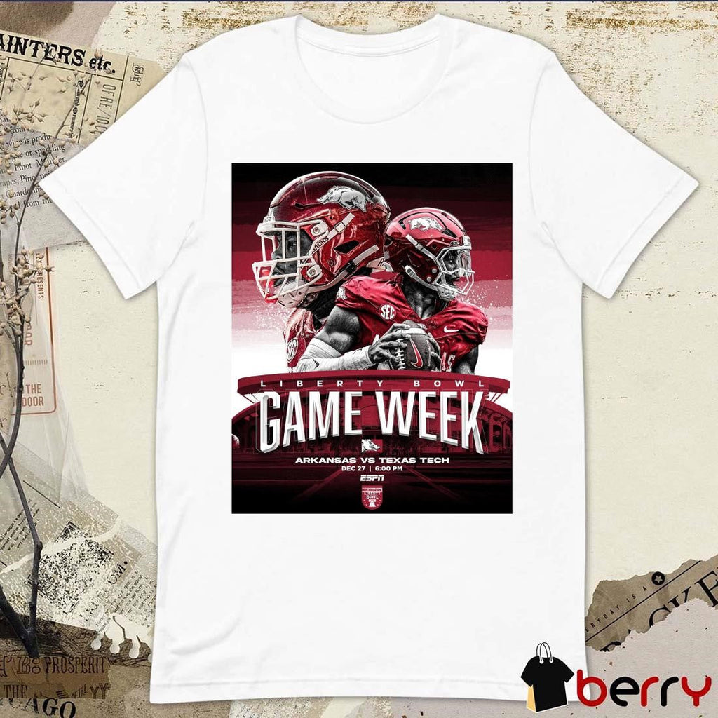Poster Arkansas Razorbacks Vs Texas Tech Red Raiders Liberty Bowl Game Week Dec 27 2024 t-shirt