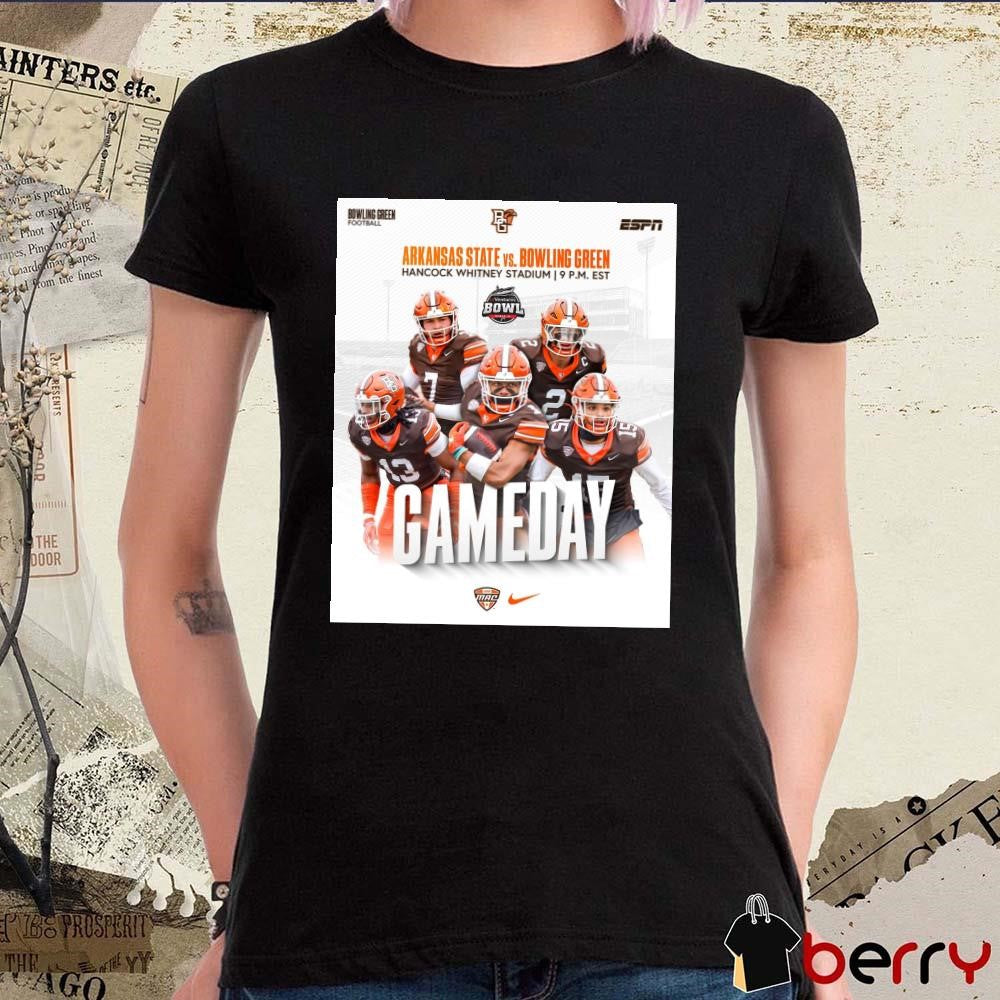 Poster Arkansas State Red Wolves vs. Bowling Green Falcons Hancock Whitney Stadium Ventures Bowl Gameday t-shirt