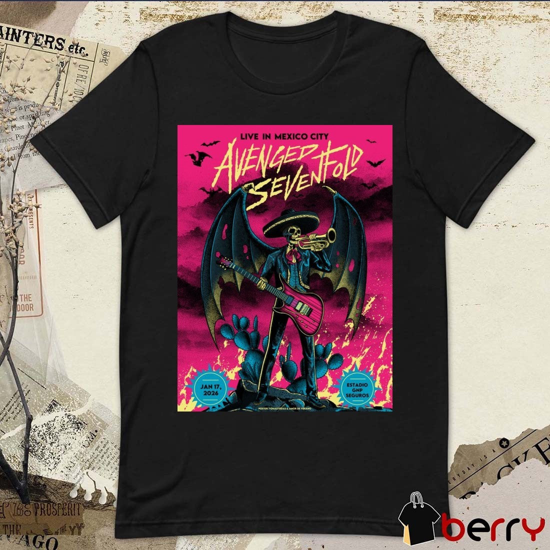 Poster Avenged Sevenfold January 17 2026 Estadio GNP Seguros Mexico City t-shirt