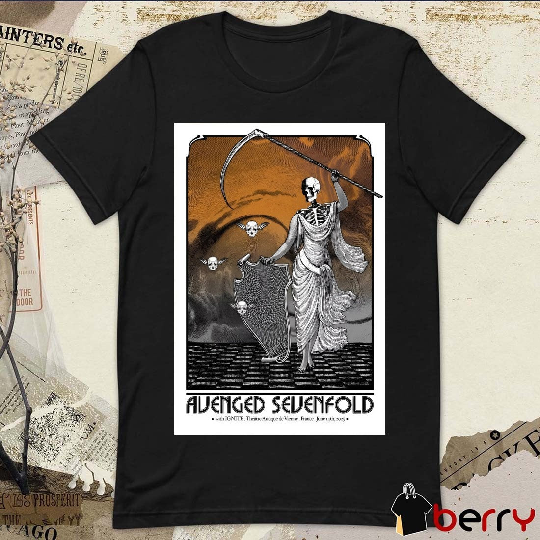 Poster Avenged Sevenfold June 14 2025 Theatre Antique De Vienne France t-shirt