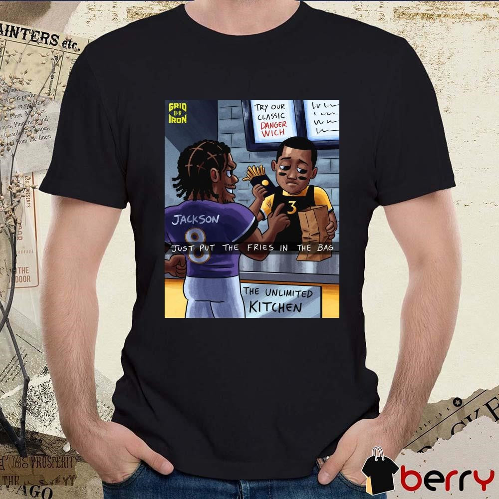 Poster Baltimore Ravens Vs Pittsburgh Steelers NFL Just Put The Fries In The Bags Try Our Classic Danger Wich Caricatures t-shirt