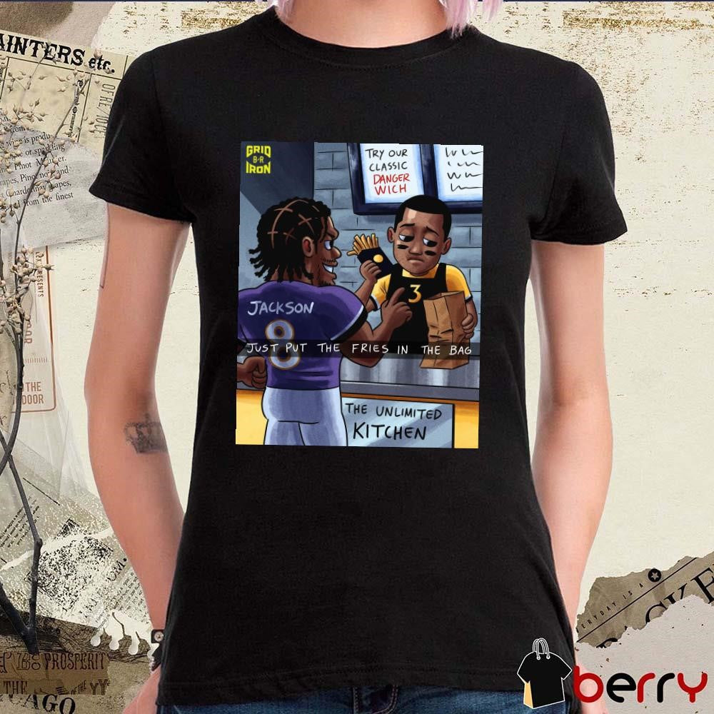 Poster Baltimore Ravens Vs Pittsburgh Steelers NFL Just Put The Fries In The Bags Try Our Classic Danger Wich Caricatures t-shirt