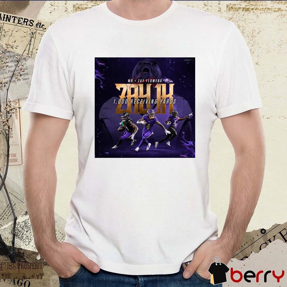 Poster Baltimore Ravens WR Zay Flowers Zay 1K 1000 Receiving Yards Signature t-shirt