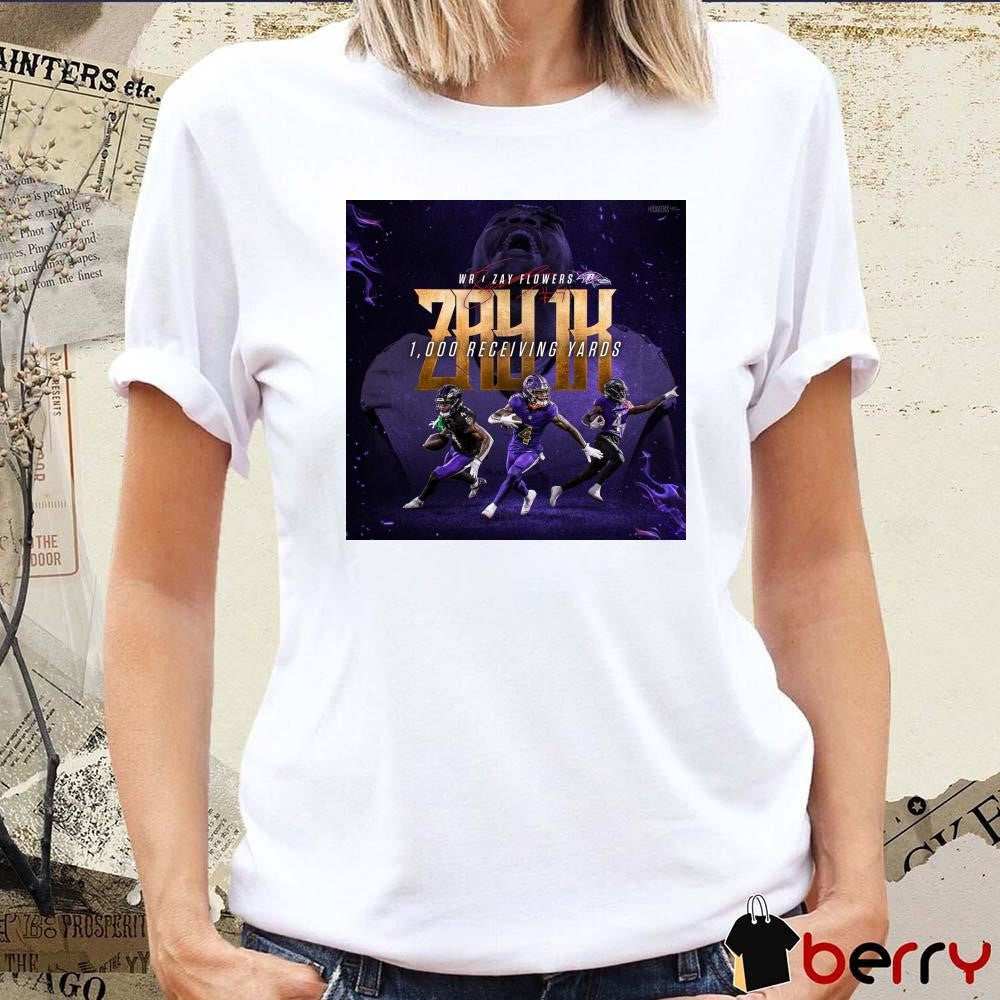 Poster Baltimore Ravens WR Zay Flowers Zay 1K 1000 Receiving Yards Signature t-shirt