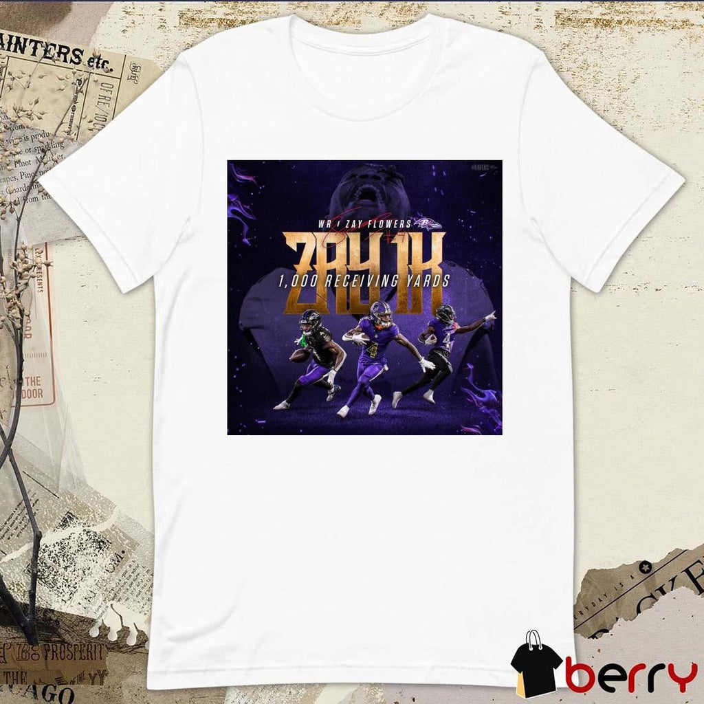 Poster Baltimore Ravens WR Zay Flowers Zay 1K 1000 Receiving Yards Signature t-shirt