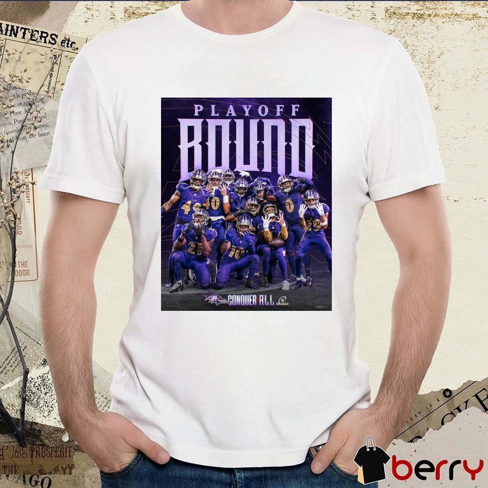 Poster Baltimore Ravens vs Pittsburgh Steelers Playoff Round Conquer All NFL 2024 t-shirt