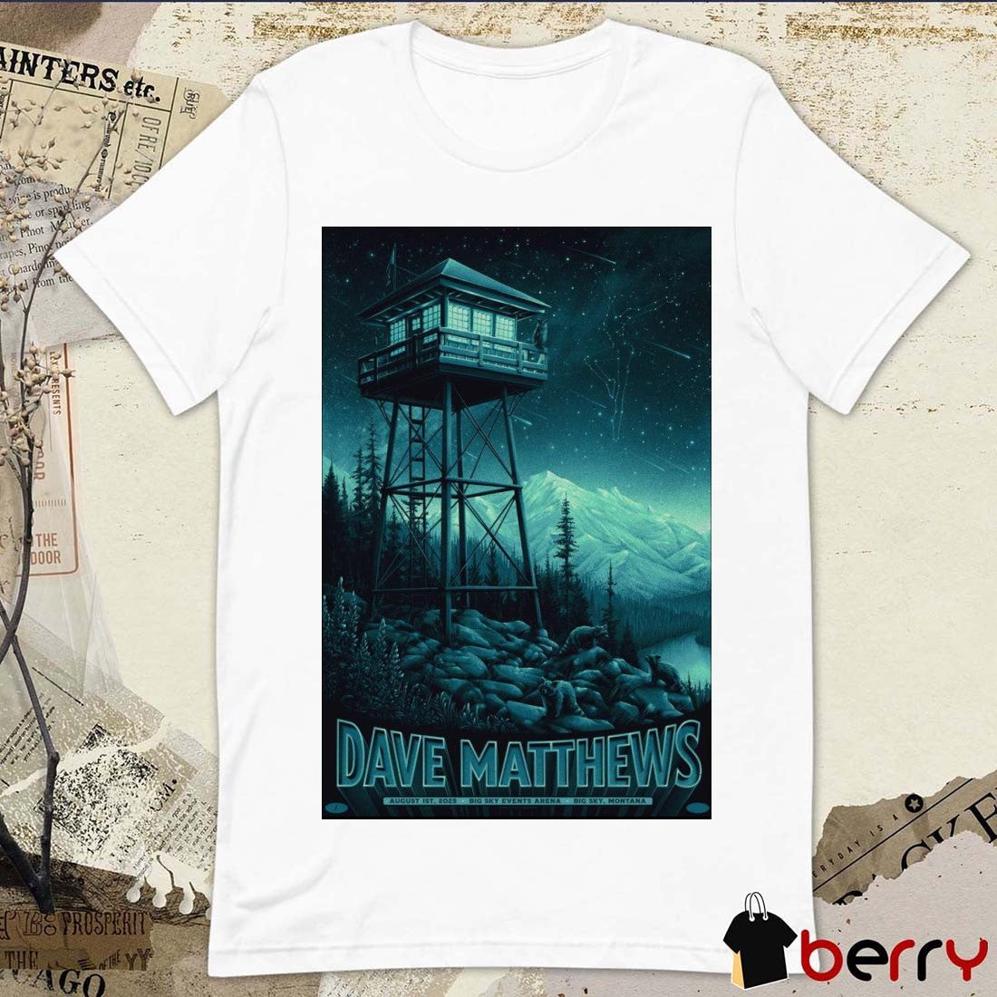 Poster Dave Matthews August 1 2025 Big Sky Events Arena Big Sky Montana t-shirt