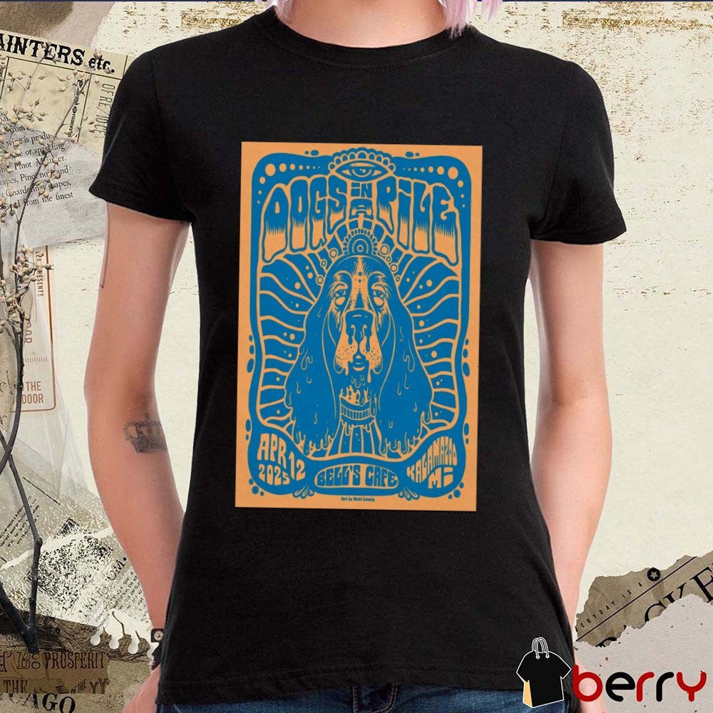 Poster Dogs In A Pile Bell’s Cafe Kalamazoo MI April 12 2025 Tour t-shirt