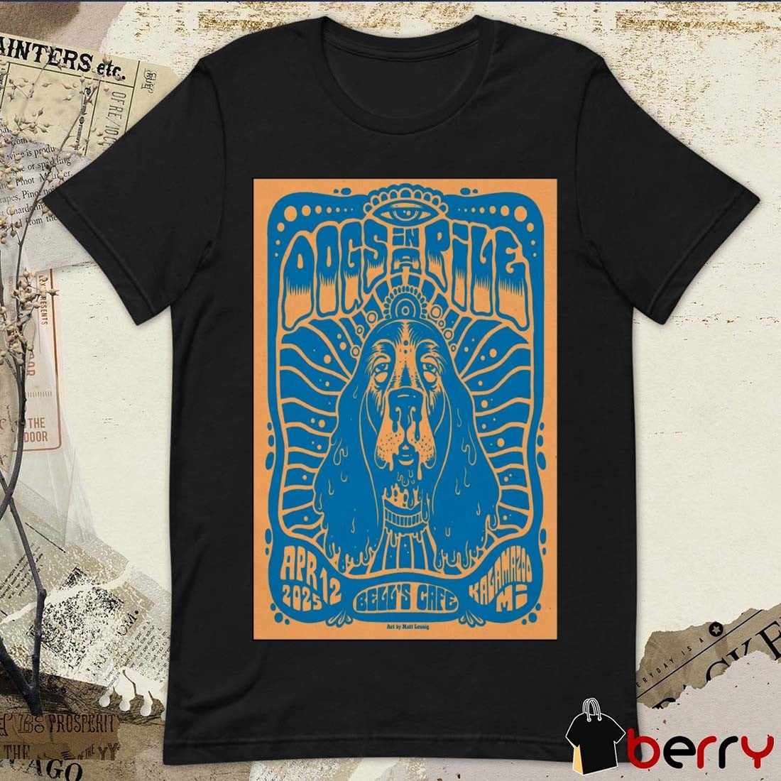 Poster Dogs In A Pile Bell’s Cafe Kalamazoo MI April 12 2025 Tour t-shirt