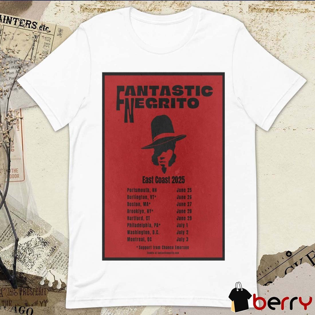 Poster Fantastic Negrito East Coast Tour 2025 Portsmouth WH June 25 Burlington VT June 26 t-shirt