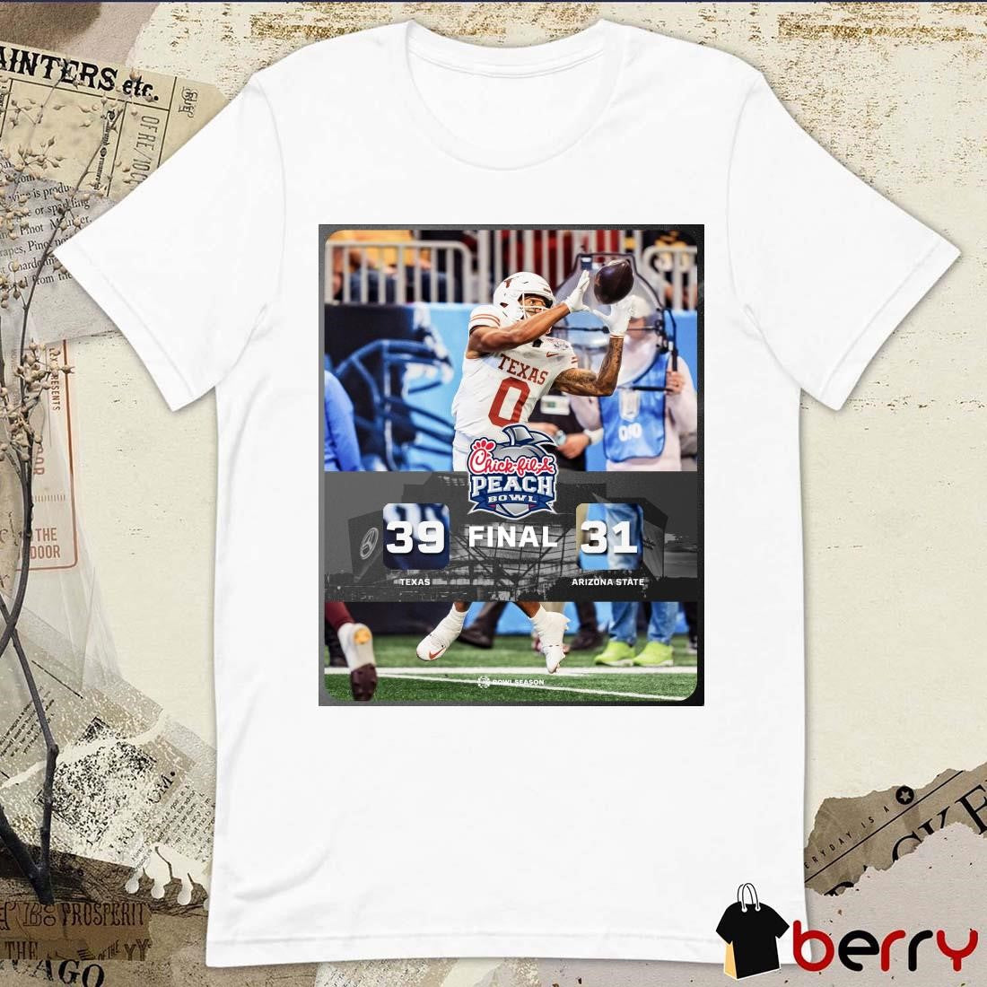 Poster Final Texas Longhorns win Arizona State Sun Devils 39 – 31 Score Chick-Fil-A Peach Bowl Season 2024 t-shirt