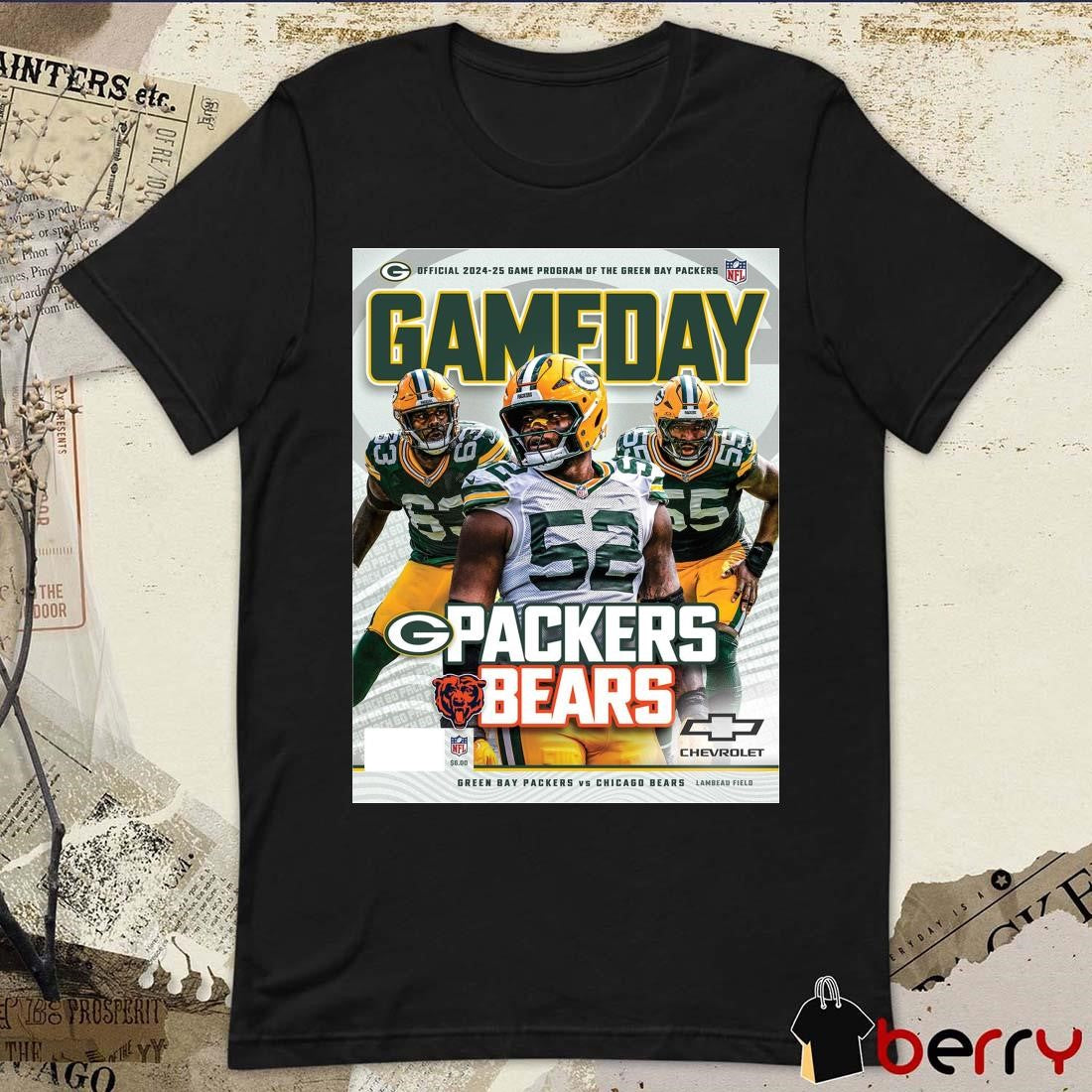 Poster Gameday Green Bay Packers Vs Chicago Bears 2024-25 Game Program Of The Packers NFL Lambeau Field t-shirt