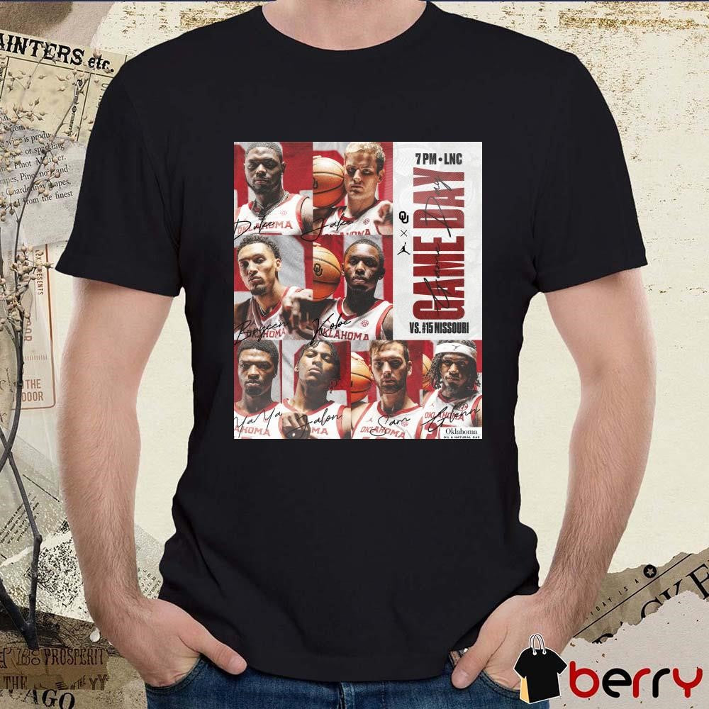 Poster Gameday Oklahoma Sooners Vs Missouri Tigers Senior Night at the LNC Players Signatures t-shirt