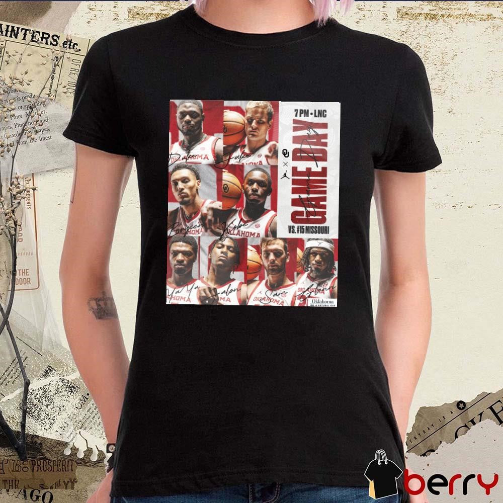 Poster Gameday Oklahoma Sooners Vs Missouri Tigers Senior Night at the LNC Players Signatures t-shirt