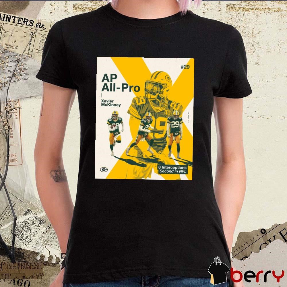 Poster Green Bay Packers Xavier McKinney AP All-Pro 8 Interceptions Second in NFL Go Pack Go t-shirt
