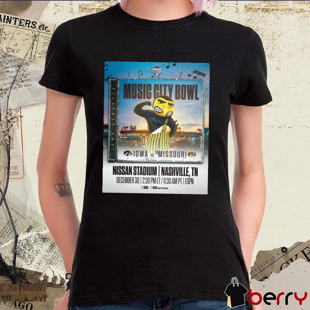 Poster Iowa Hawkeyes vs Missouri Tigers Transperfect Music City Bowl Nissan Stadium Nashville TN December 30 2024 t-shirt