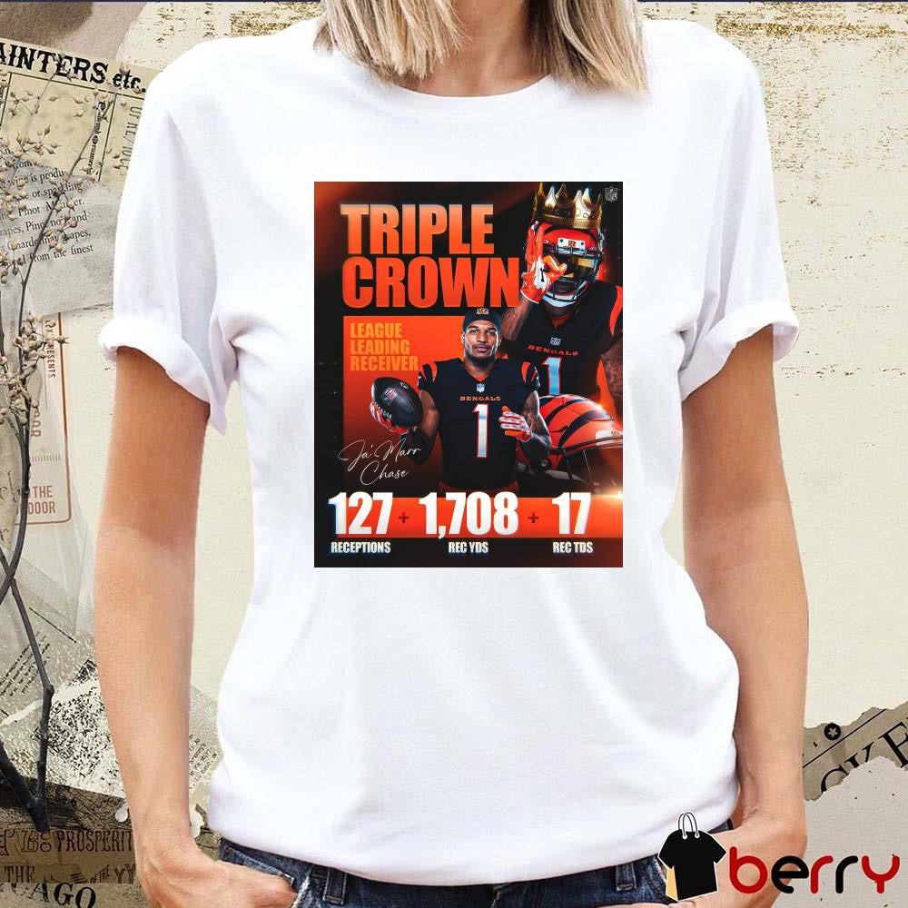 Poster Ja’Marr Chase Triple Crown League Leading Receiver 127 Receptions 1708 Rec YDs 17 Rec TDs Signature t-shirt