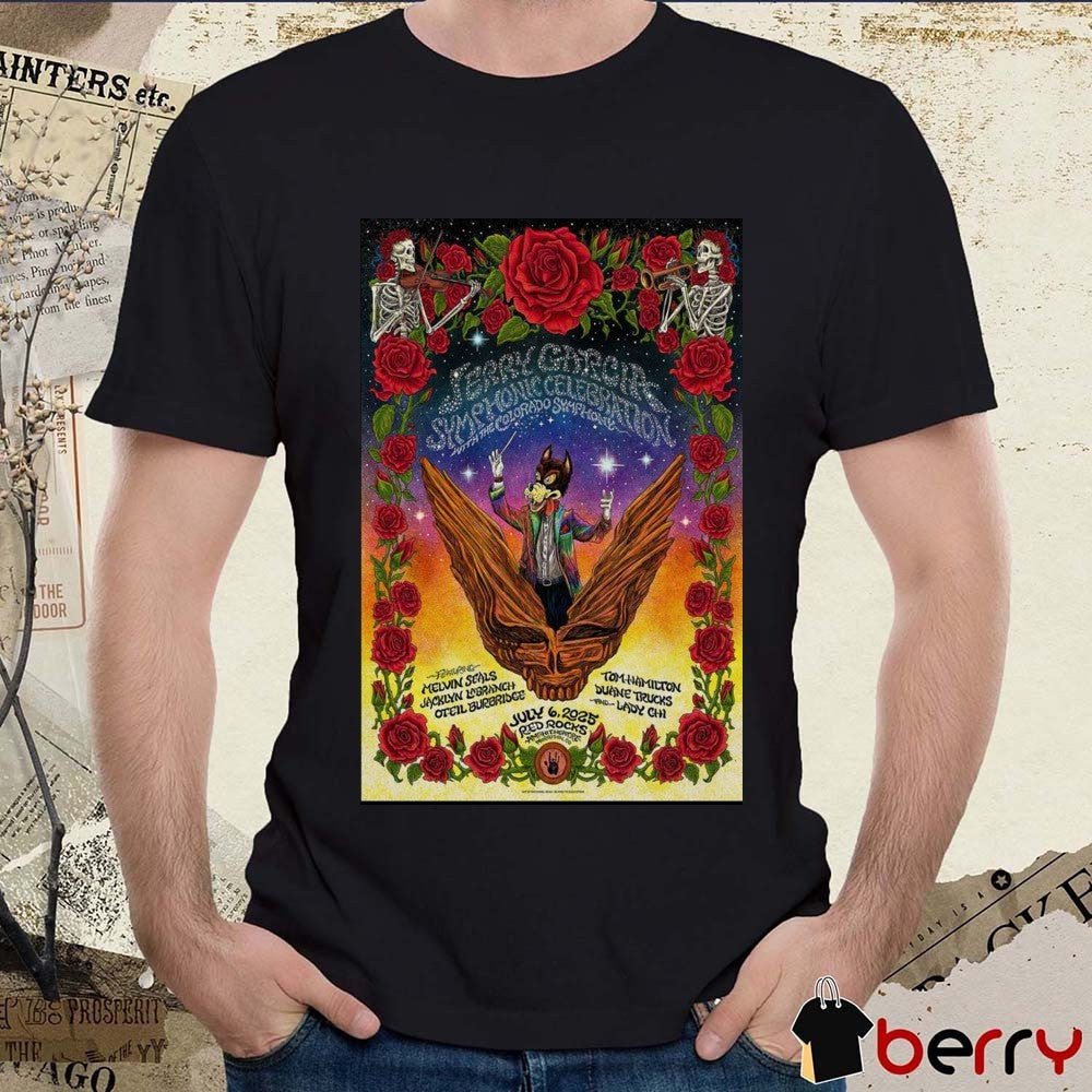 Poster Jerry Garcia Symphonic Celebration Tour Red Rocks Amphitheatre July 6 2025 t-shirt