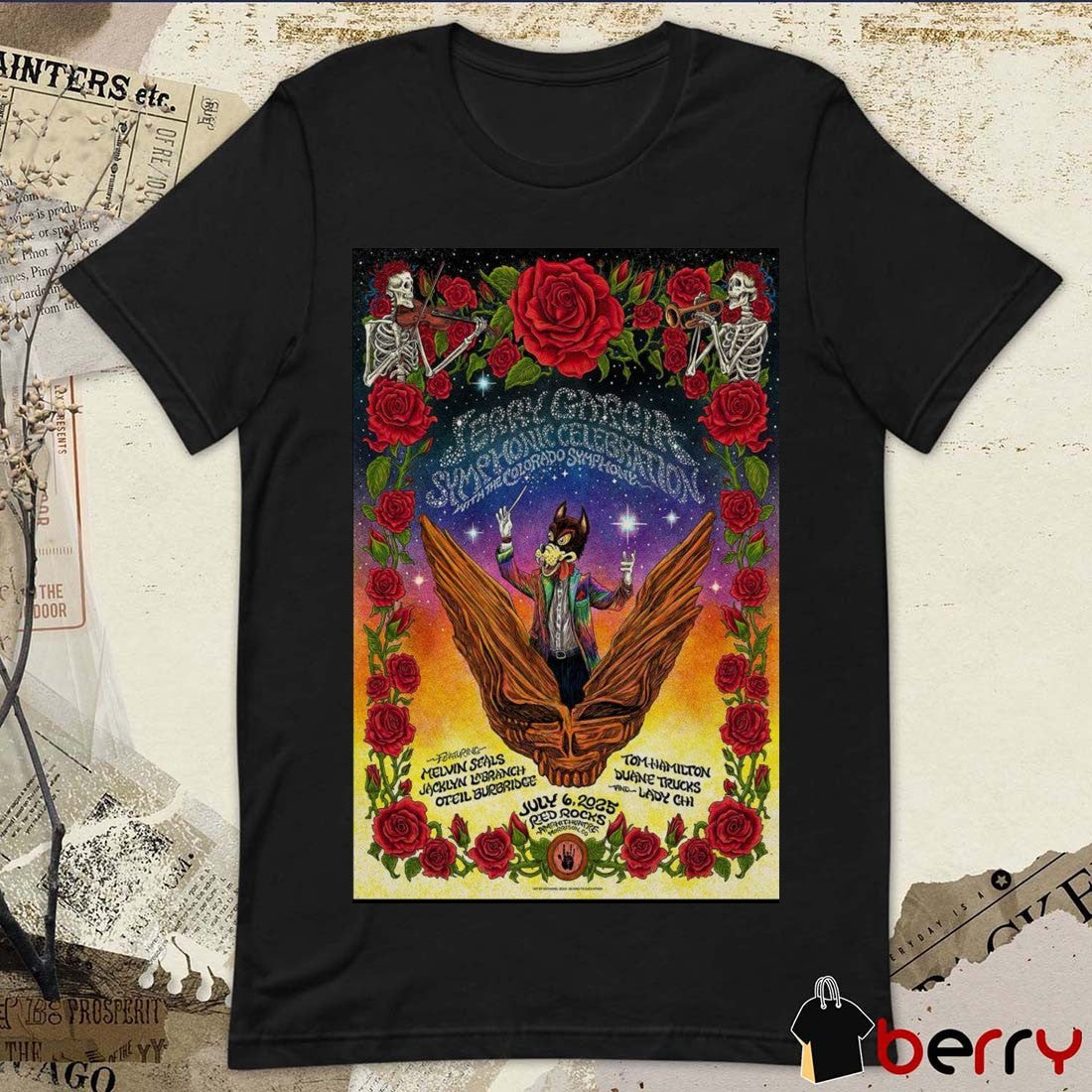 Poster Jerry Garcia Symphonic Celebration Tour Red Rocks Amphitheatre July 6 2025 t-shirt