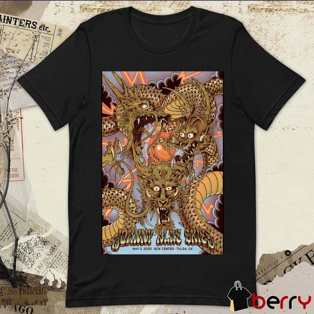 Poster Johnny Blue Skies BOK Center Tulsa OK May 2 2025 Concert t-shirt